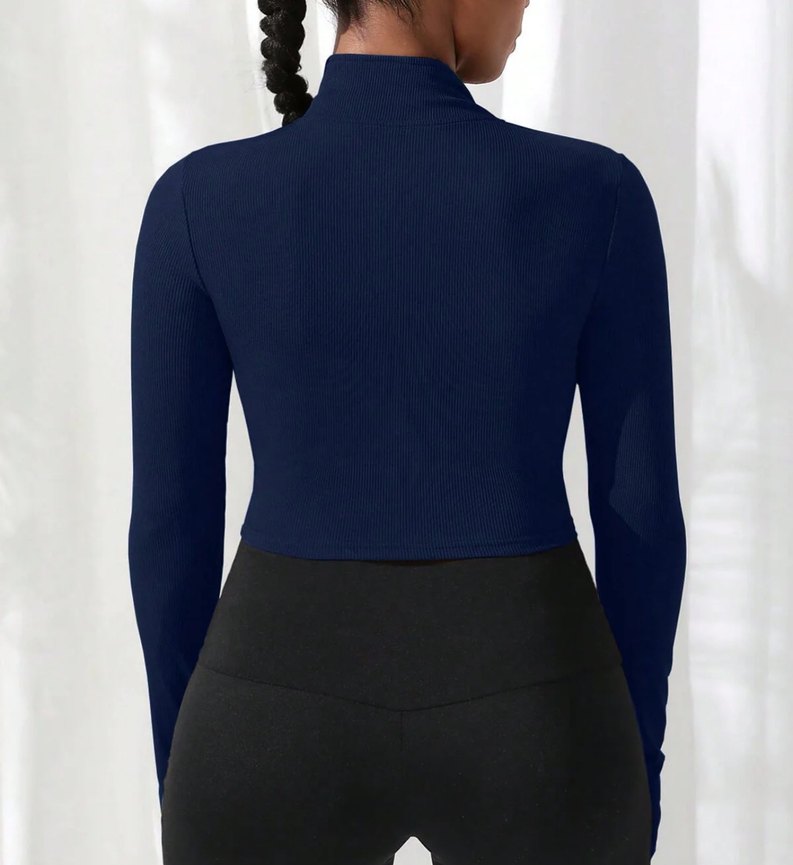 Fermuarlı Lacivert Uzun Kollu Spor Üst - Görsel 2