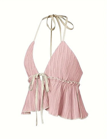 Sheinside Halter Yaka Pudra Pembe Bluz