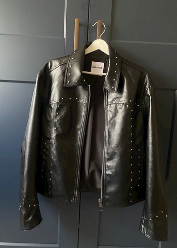 l Beden Bershka Siyah Deri Biker Ceket
