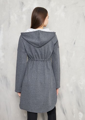 Gri Fermuarlı hırka Sweatshirt - Görsel 2