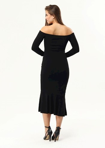 Uzun Siyah Gösterişli Kadın Elbise - Görsel 2