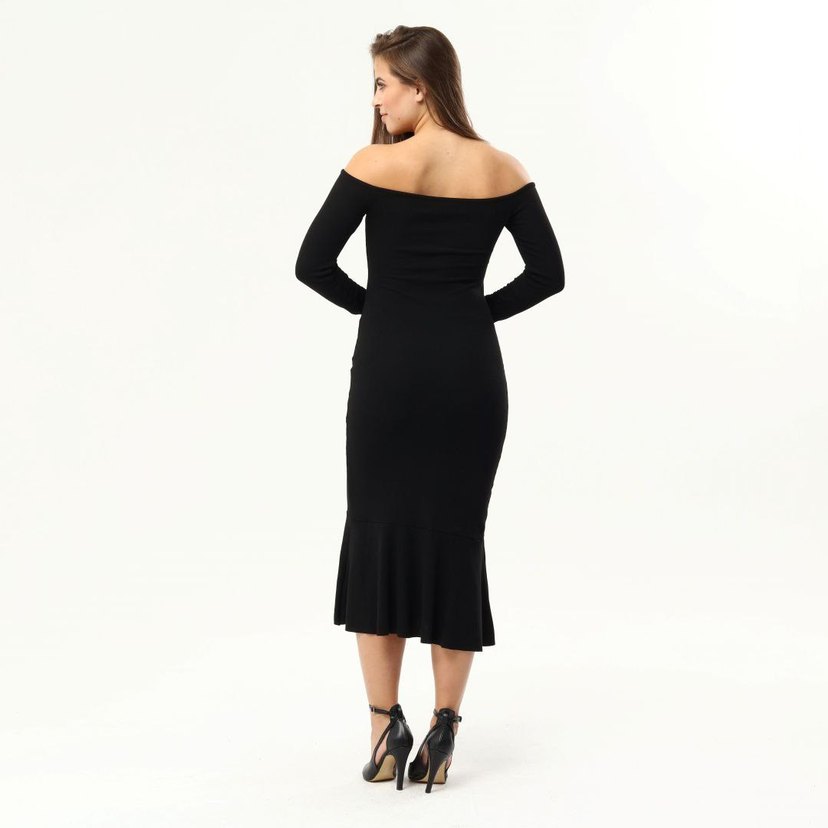 Uzun Siyah Gösterişli Kadın Elbise - Görsel 2