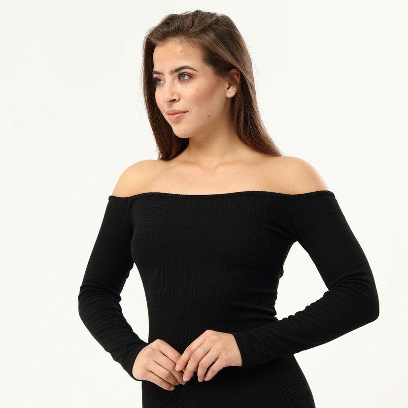 Uzun Siyah Gösterişli Kadın Elbise - Görsel 4