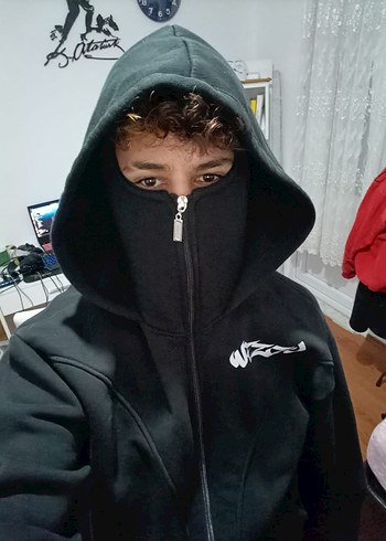 Diğer Siyah Kapüşonlu Full Zip Erkek Street Wear Polar