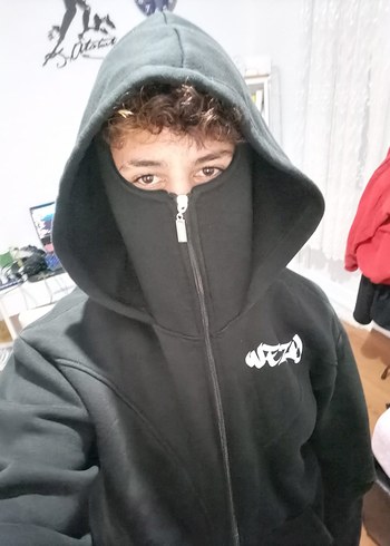 l Beden siyah Renk Siyah Kapüşonlu Full Zip Erkek Street Wear Polar