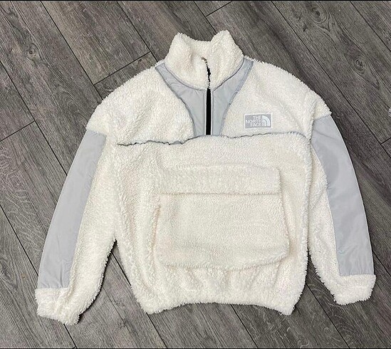 Beyaz North Face kanguru cep polar sweatshirt