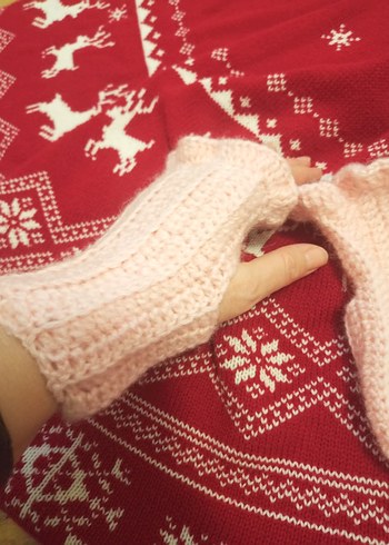 Pembe Örgü Bohem Kadın Eldivenleri - Görsel 4