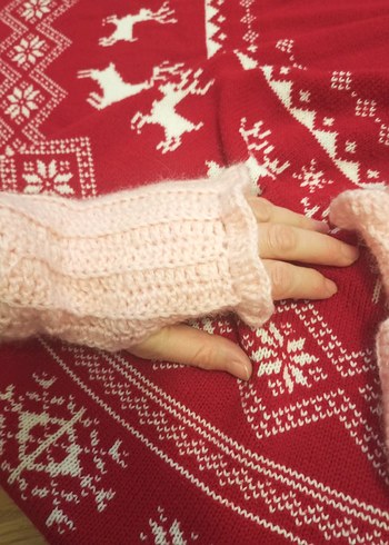 Pembe Örgü Bohem Kadın Eldivenleri - Görsel 3