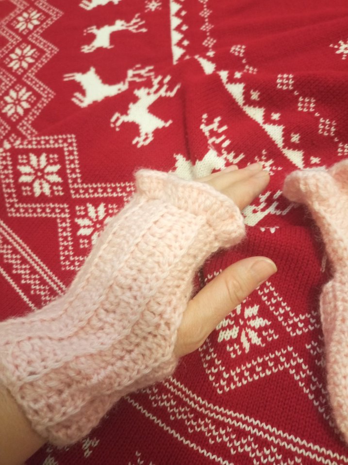 Pembe Örgü Bohem Kadın Eldivenleri - Görsel 2