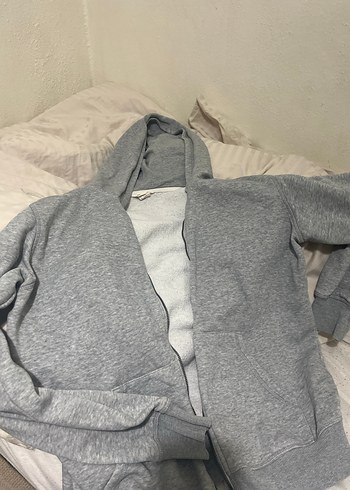 Kapüşonlu Gri Sweatshirt ceket - Görsel 2