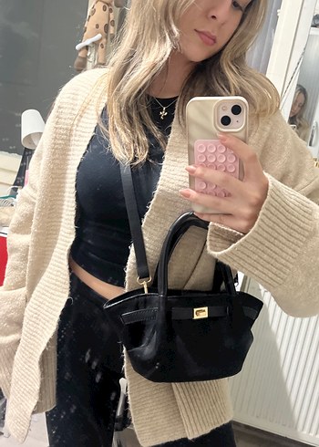 Siyah Süet Tokalı Kadın El Çantası - Görsel 3