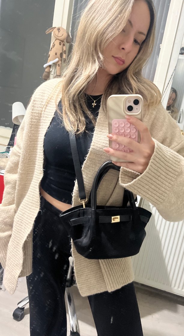 Siyah Süet Tokalı Kadın El Çantası - Görsel 3