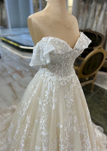 Straplez A Kesim Uzun Beyaz Gelinlik - Görsel 4