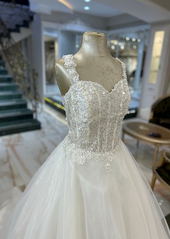 Beyaz A Kesim Geniş BedenUzun Gelinlik - Görsel 4