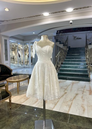 Beyaz Mini Dantel Gelinlik - Görsel 2