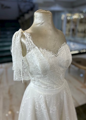 Beyaz Mini Dantel Gelinlik - Görsel 3