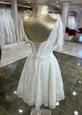 Beyaz Mini Dantel Gelinlik - Görsel 5