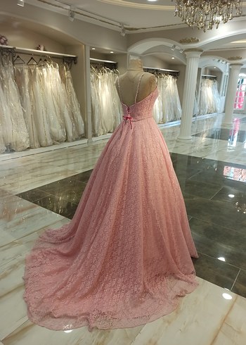 Pudra Dantel İşlemeli Uzun Nişanlık - Görsel 5