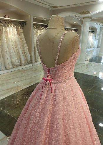 Pudra Dantel İşlemeli Uzun Nişanlık - Görsel 6