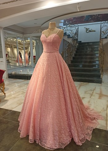 Pudra Dantel İşlemeli Uzun Nişanlık - Görsel 2