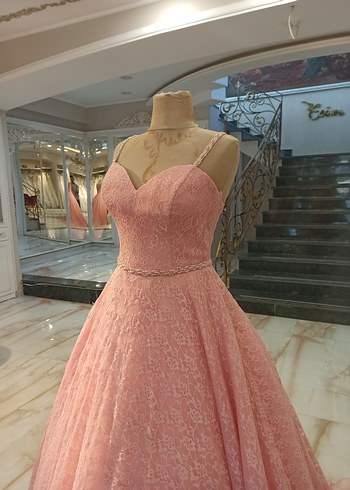 Pudra Dantel İşlemeli Uzun Nişanlık - Görsel 4