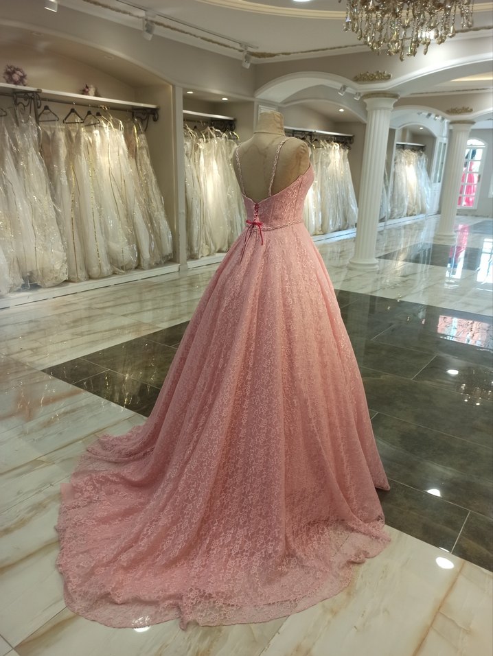 Pudra Dantel İşlemeli Uzun Nişanlık - Görsel 5