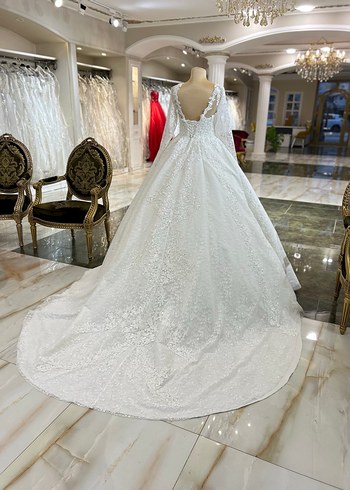 Uzun Kollu V Yaka Dubai Gelinlik - Görsel 5