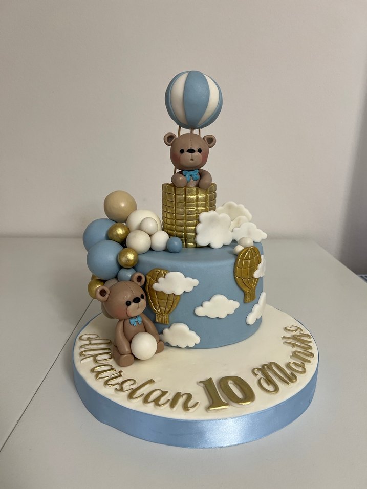 Pastel renkli oyuncak ayıcıklar ve balonlu  maket pasta - Görsel 3