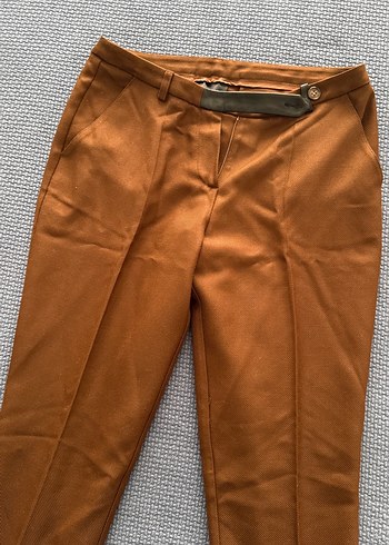 Kahverengi Kemerli Kadın Kumaş Pantolon - Görsel 2