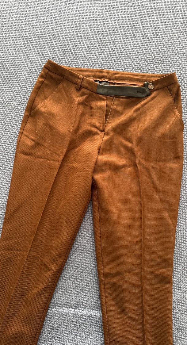 Kahverengi Kemerli Kadın Kumaş Pantolon - Görsel 2