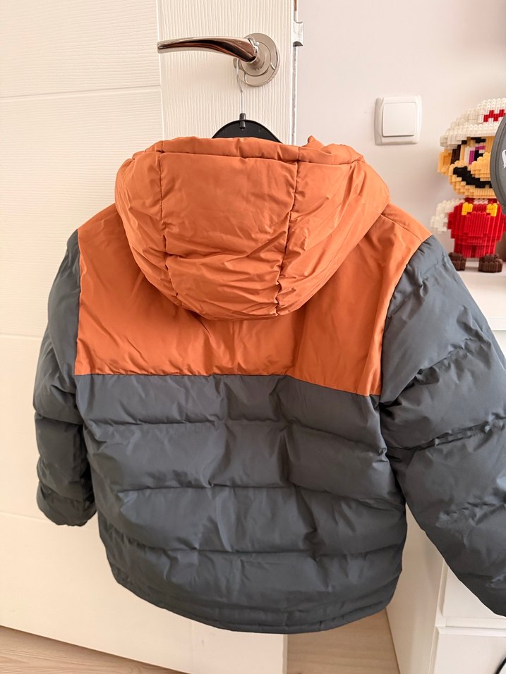 Kapüşonlu Gri Turuncu Erkek Çocuk Mont - Görsel 2