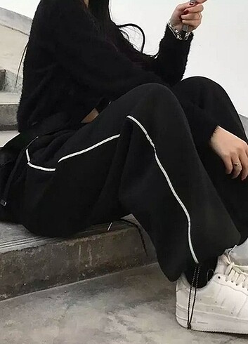 xl Beden siyah Renk Harajuku zip detail black tracksuit oversize eşofman 