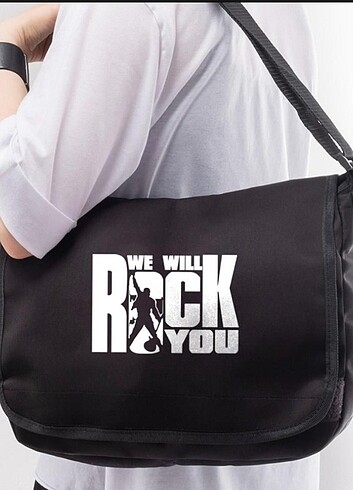 Rock serisi 'we will rock you' baskılı unisex postacı çantası 