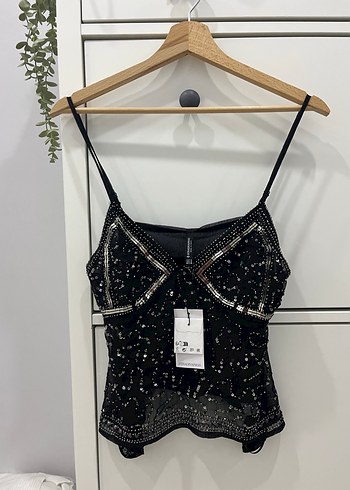 Stradivarius İşlemeli Siyah Askılı Mini Top - Görsel 2