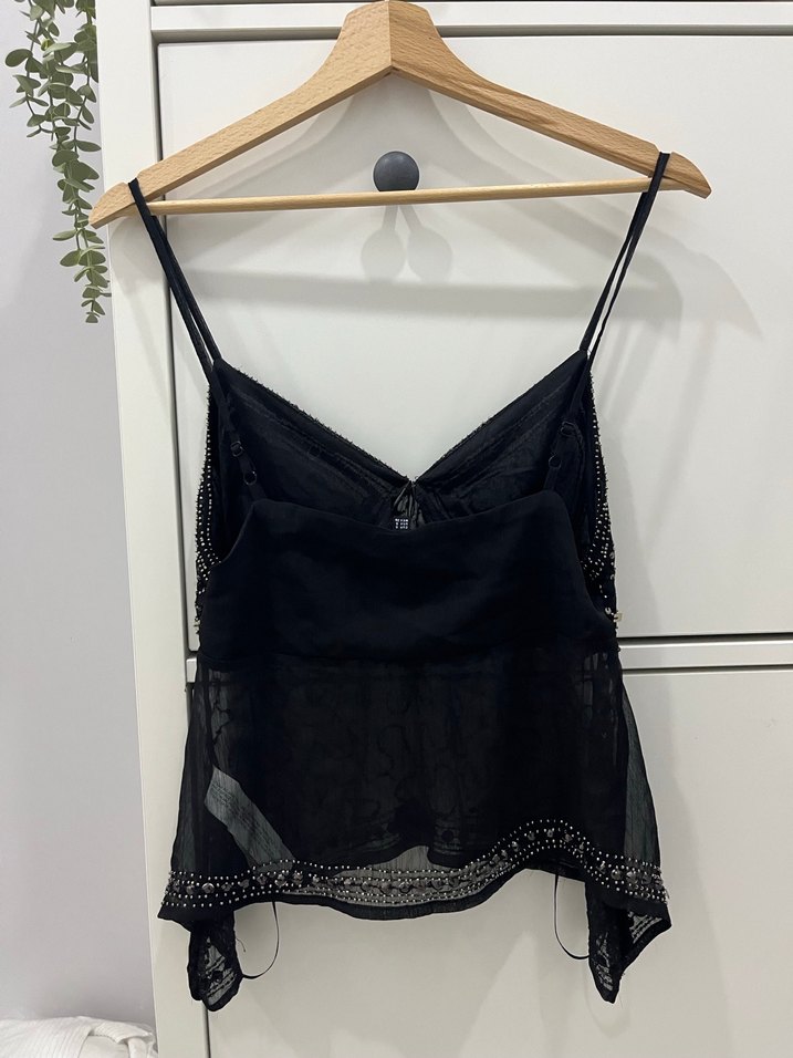 Stradivarius İşlemeli Siyah Askılı Mini Top - Görsel 4