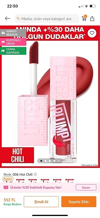 Maybelline lifter plump gloss 006 Chili hot