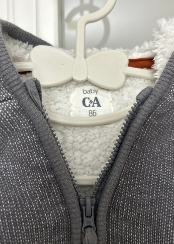 Baby C&A Kapüşonlu Kürklü Gri Erkek Çocuk Sweatshirt Bebek Hırka - Görsel 2