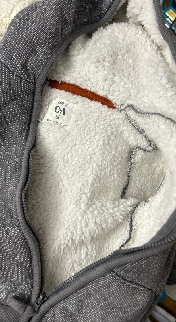 Baby C&A Kapüşonlu Kürklü Gri Erkek Çocuk Sweatshirt Bebek Hırka - Görsel 5