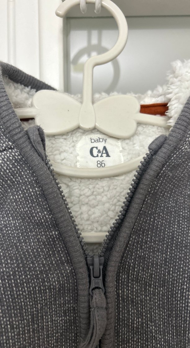 Baby C&A Kapüşonlu Kürklü Gri Erkek Çocuk Sweatshirt Bebek Hırka - Görsel 2