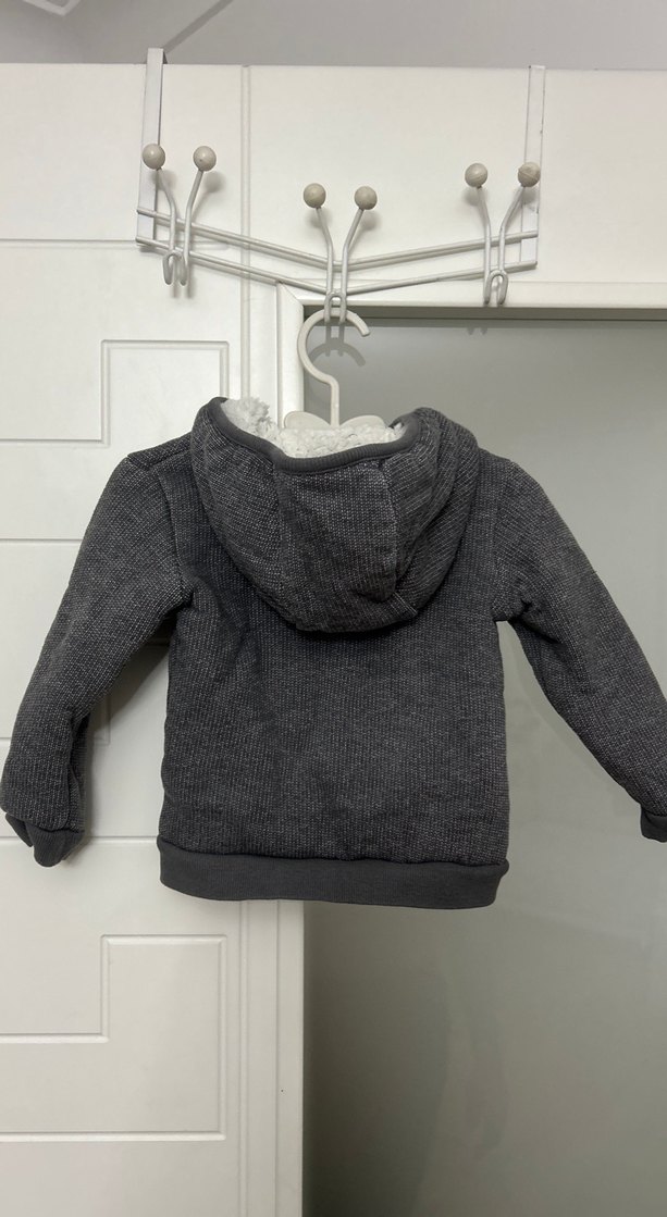 Baby C&A Kapüşonlu Kürklü Gri Erkek Çocuk Sweatshirt Bebek Hırka - Görsel 4