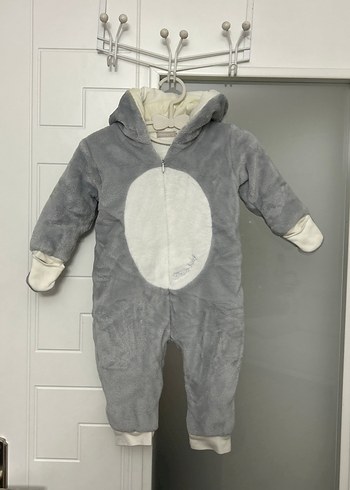 Gri Kürklü Erkek Bebek Tulumu Peluş Bebek Tulumu Kapüşonlu - Görsel 2