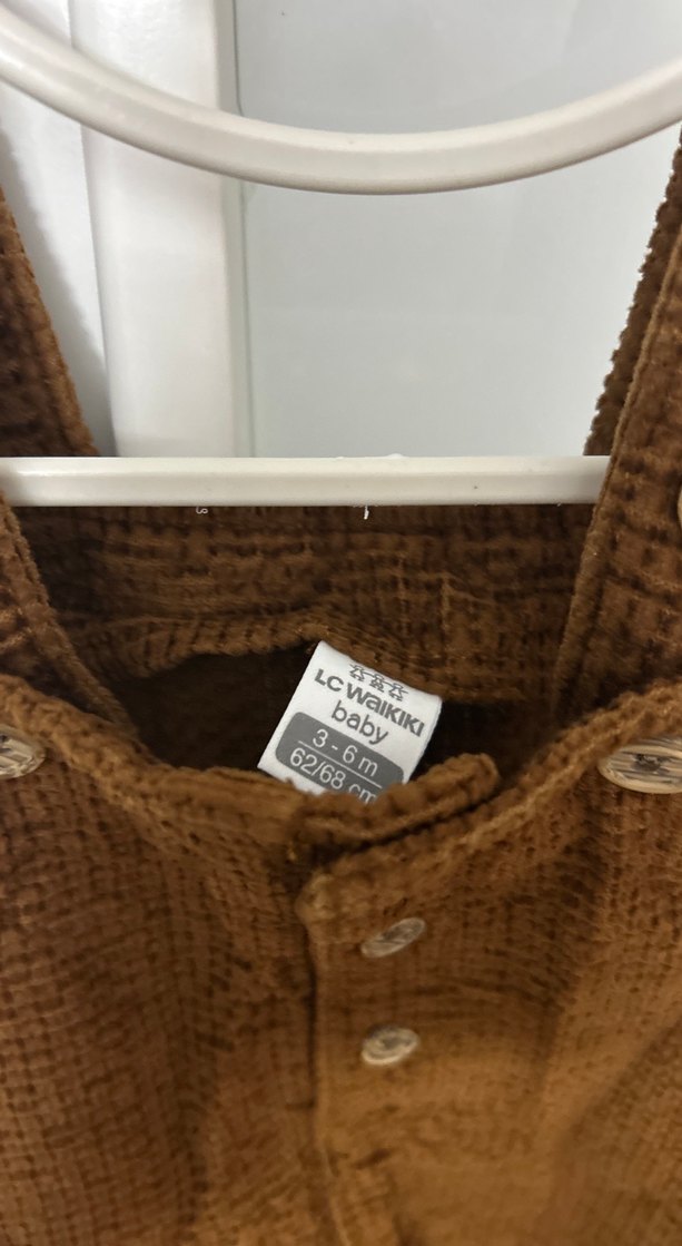 Erkek Çocuk Kahverengi Düğmeli Triko Tulum Bebek Salopet - Görsel 4