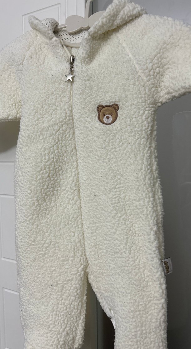 Beyaz Kürklü Bebek Tulumu Krem Peluş Bebek Tulumu - Görsel 2