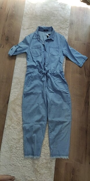 Çıtçıtlı Beli Lastikli Tulum Kot Tulum Jean Tulum