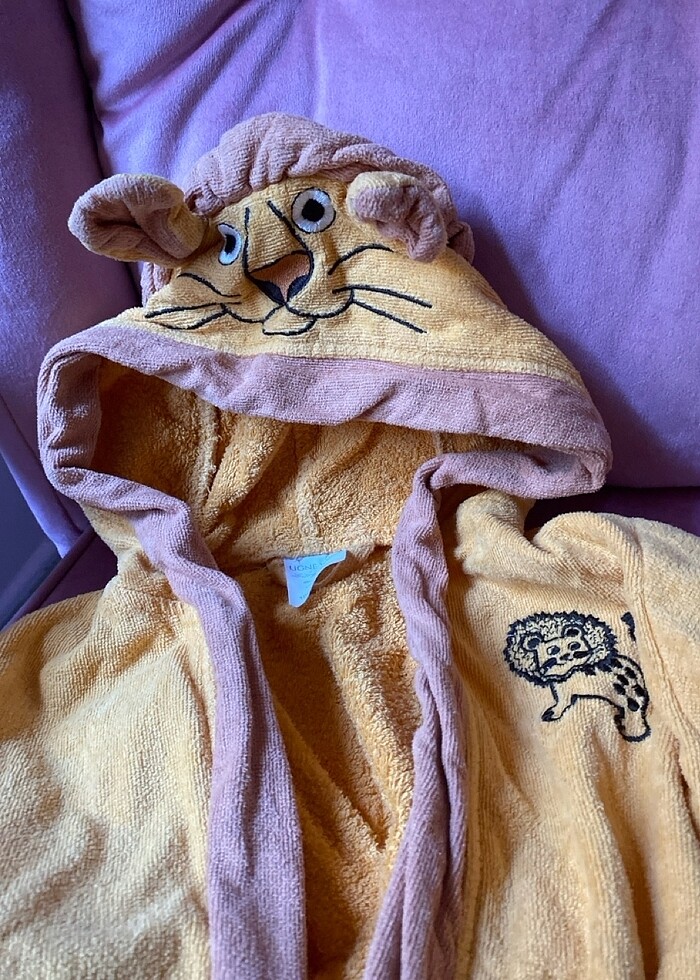 Aslanlı Kapüşonlu Çocuk Bornozu Aslanlı Bornoz 3 Yaş Bornoz - Görsel 2