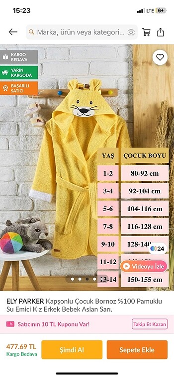 Aslanlı Erkek / Kız Çocuk Bornoz - Görsel 4