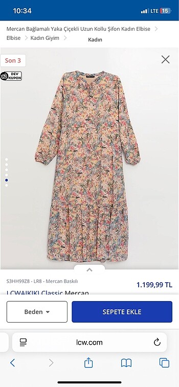 Lcw Classic Çiçekli Uzun Kollu Şifon Elbise Hamile Elbise Tül El - Görsel 5