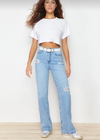 Trendyol & Milla yırtık Yüksek bel wide leg Jean