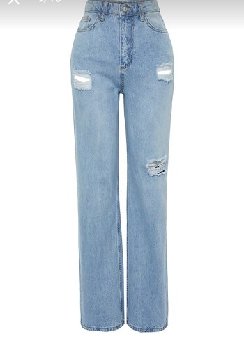 xs Beden mavi Renk yırtık Yüksek bel wide leg Jean