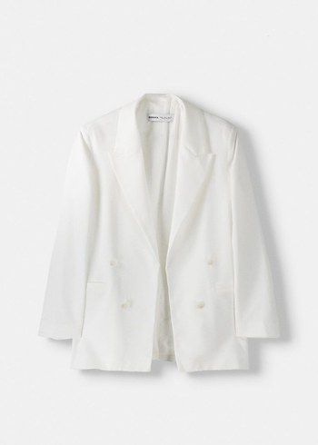 m Beden beyaz Renk dökümlü slim fit kruvaze blazer ceket